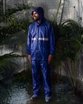 Men's Blue Raincoat with Reflective Stripe