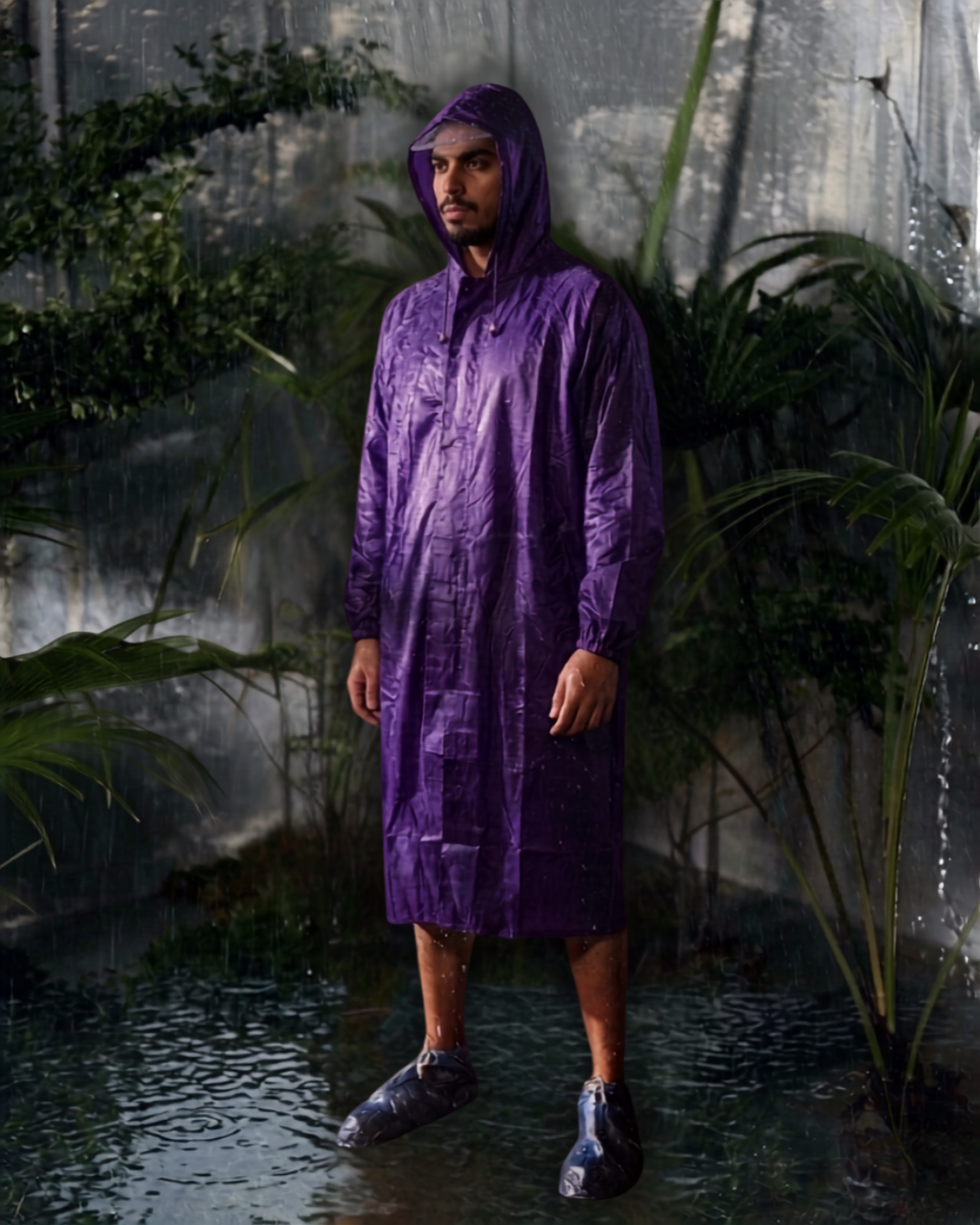 Men's Purple Long Raincoat with Hood