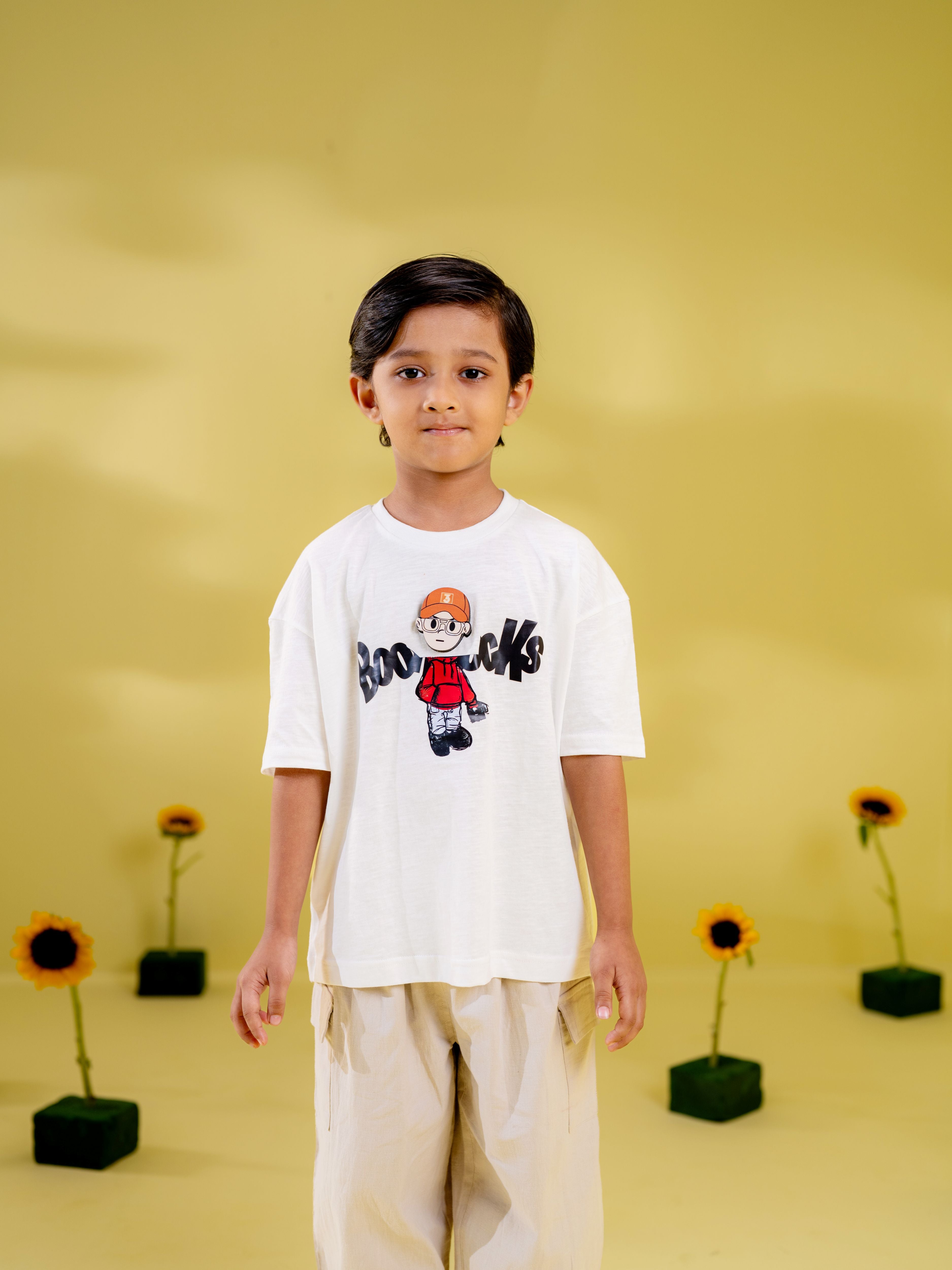 Boy's White Cartoon Character Graphic T-Shirt
