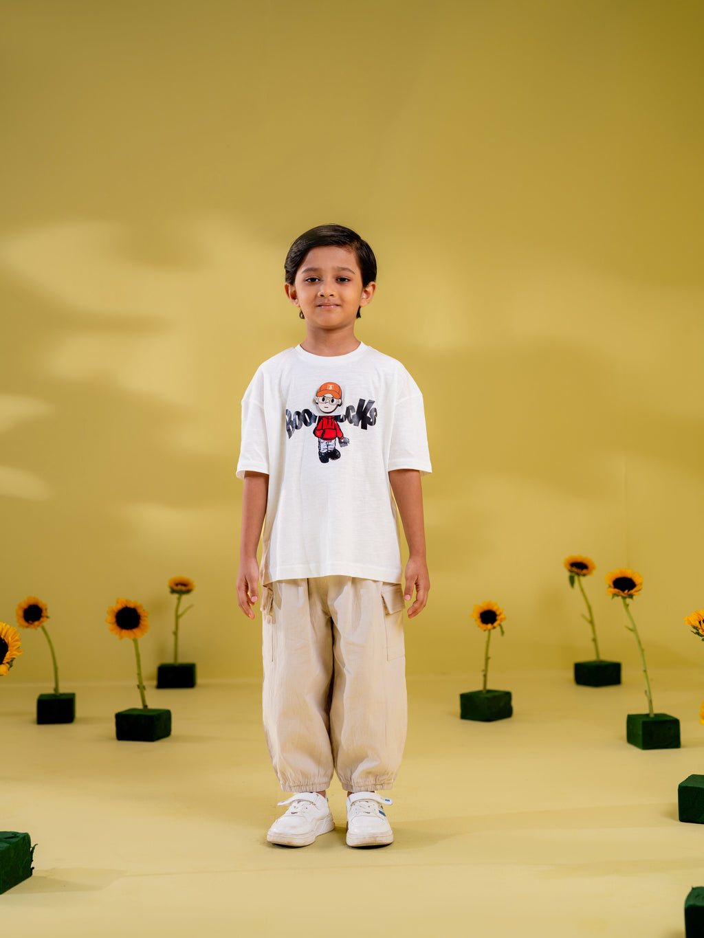 Boy's White Cartoon Character Graphic T-Shirt