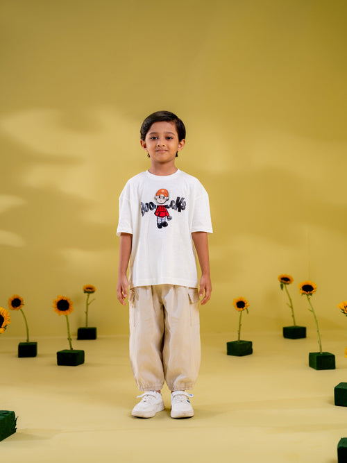 Boy's White Cartoon Character Graphic T-Shirt