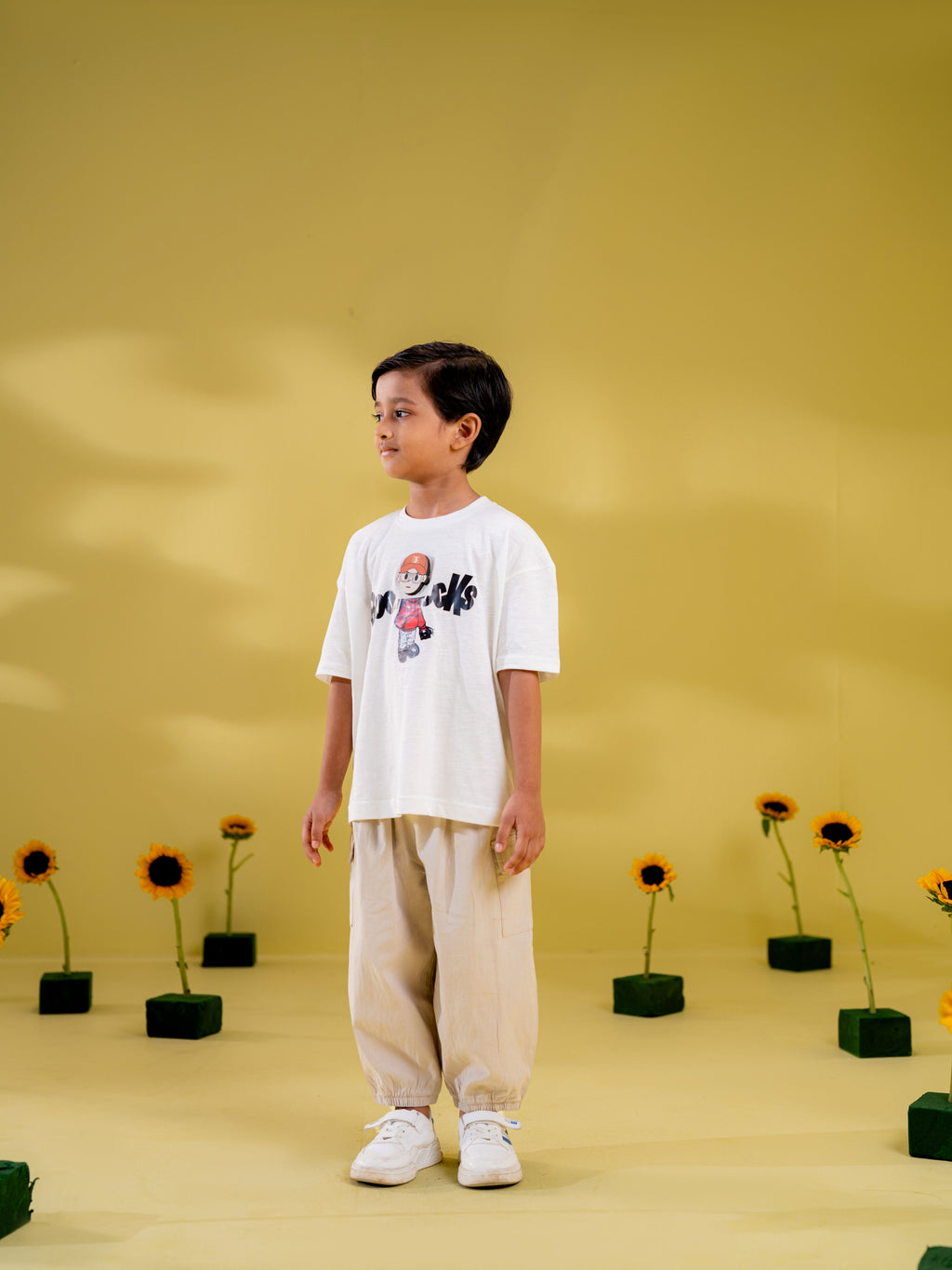Boy's White Cartoon Character Graphic T-Shirt