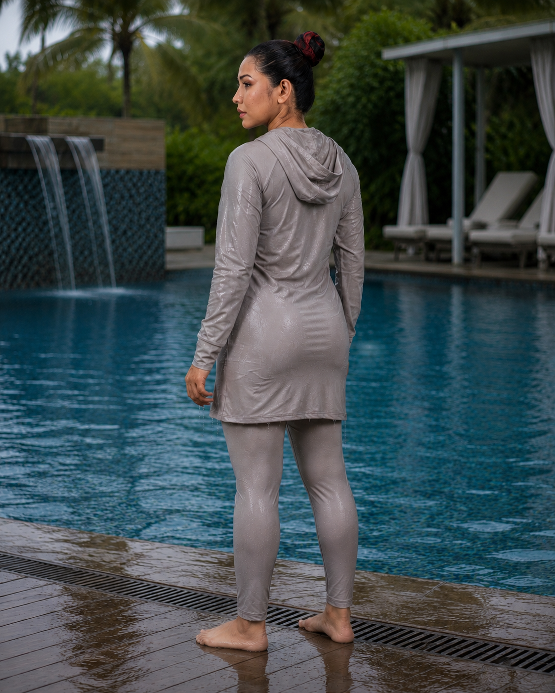 Long Sleeve Swim Dress with Hood & Leggings