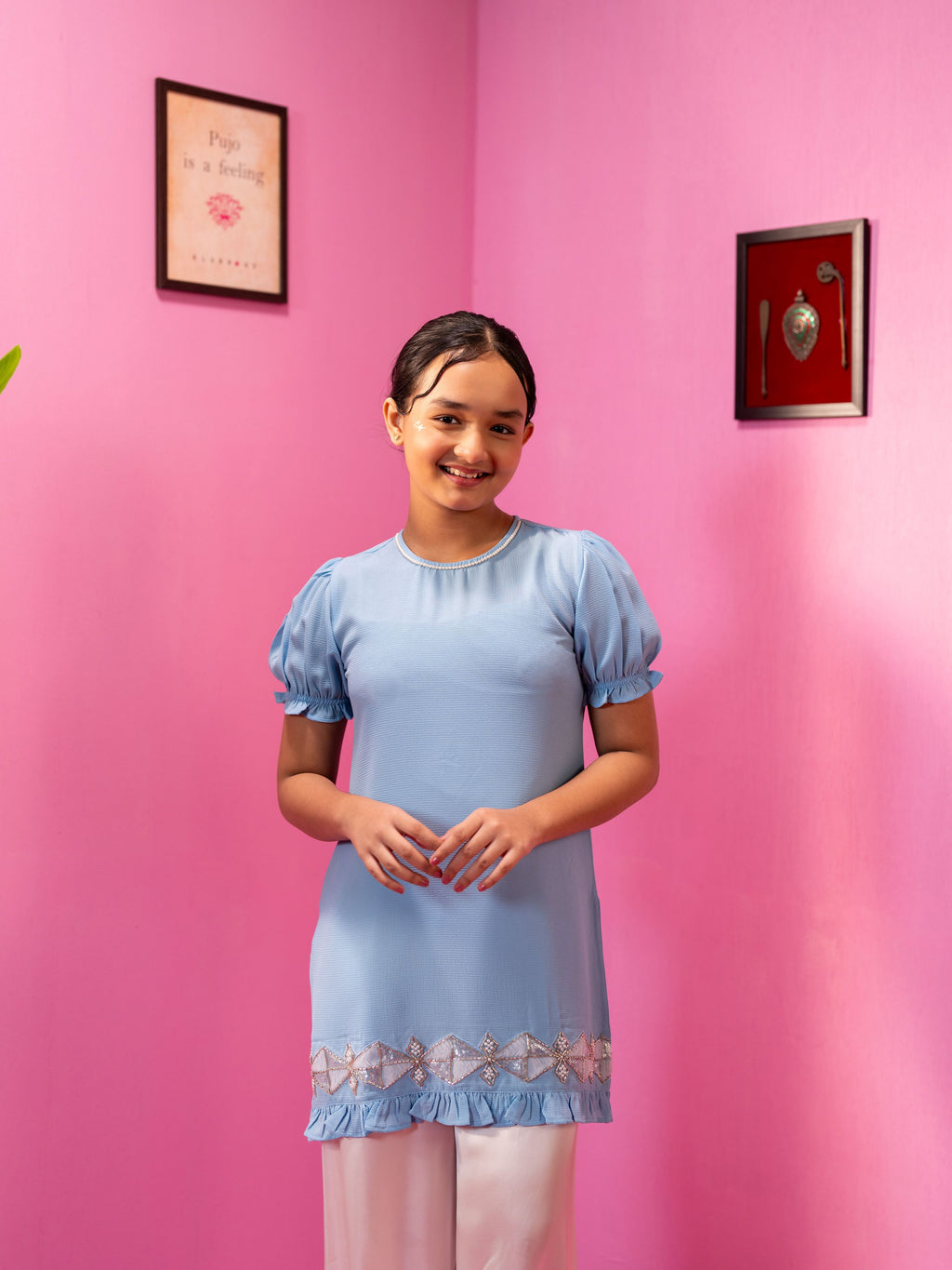 Junior Girl's Powder Blue 2 Pcs Suit