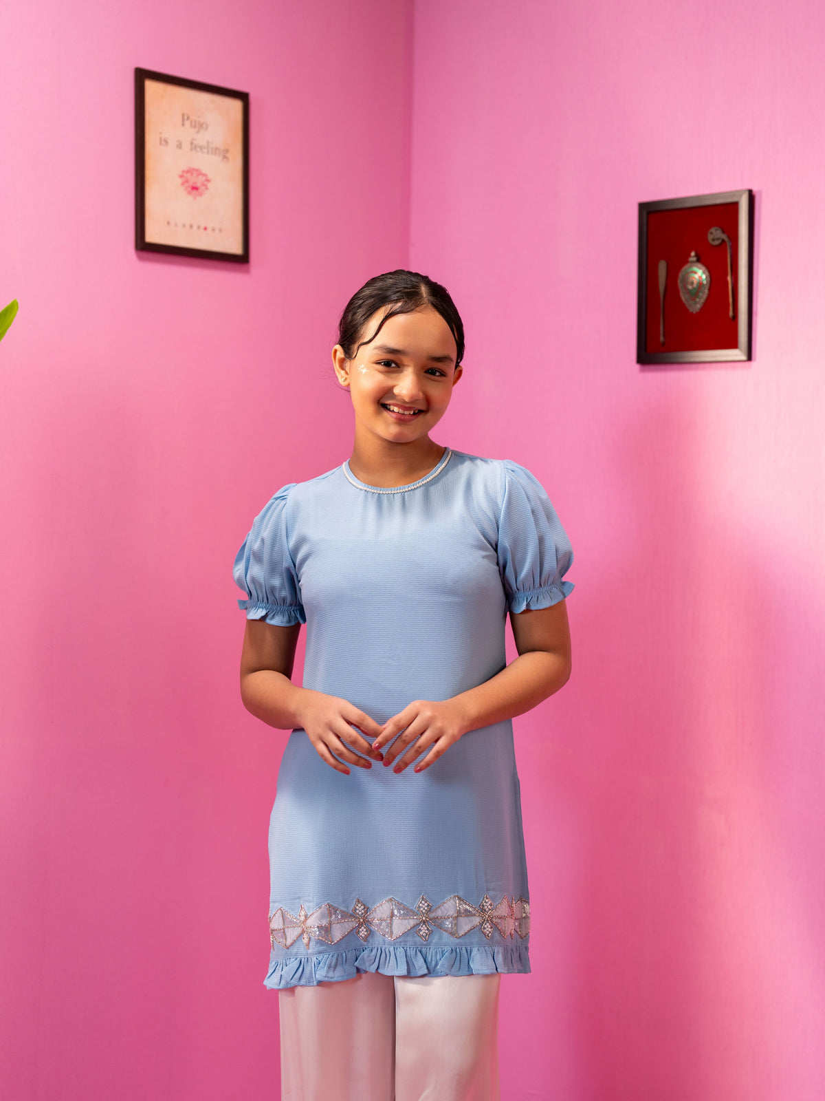 Junior Girl's Powder Blue 2 Pcs Suit
