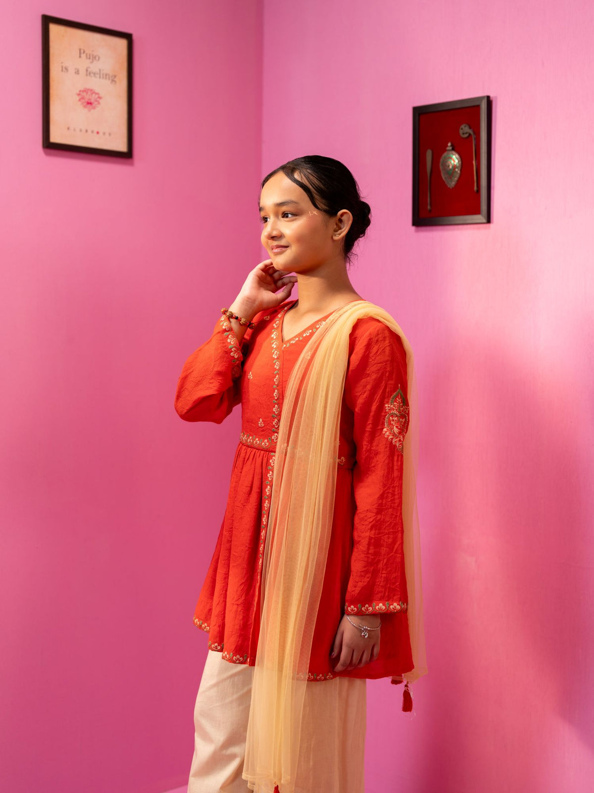 Junior Girl's Orange 3 Piece Suit