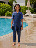 Junior Girl's Modest Burkini Swimwear Navy Floral Print
