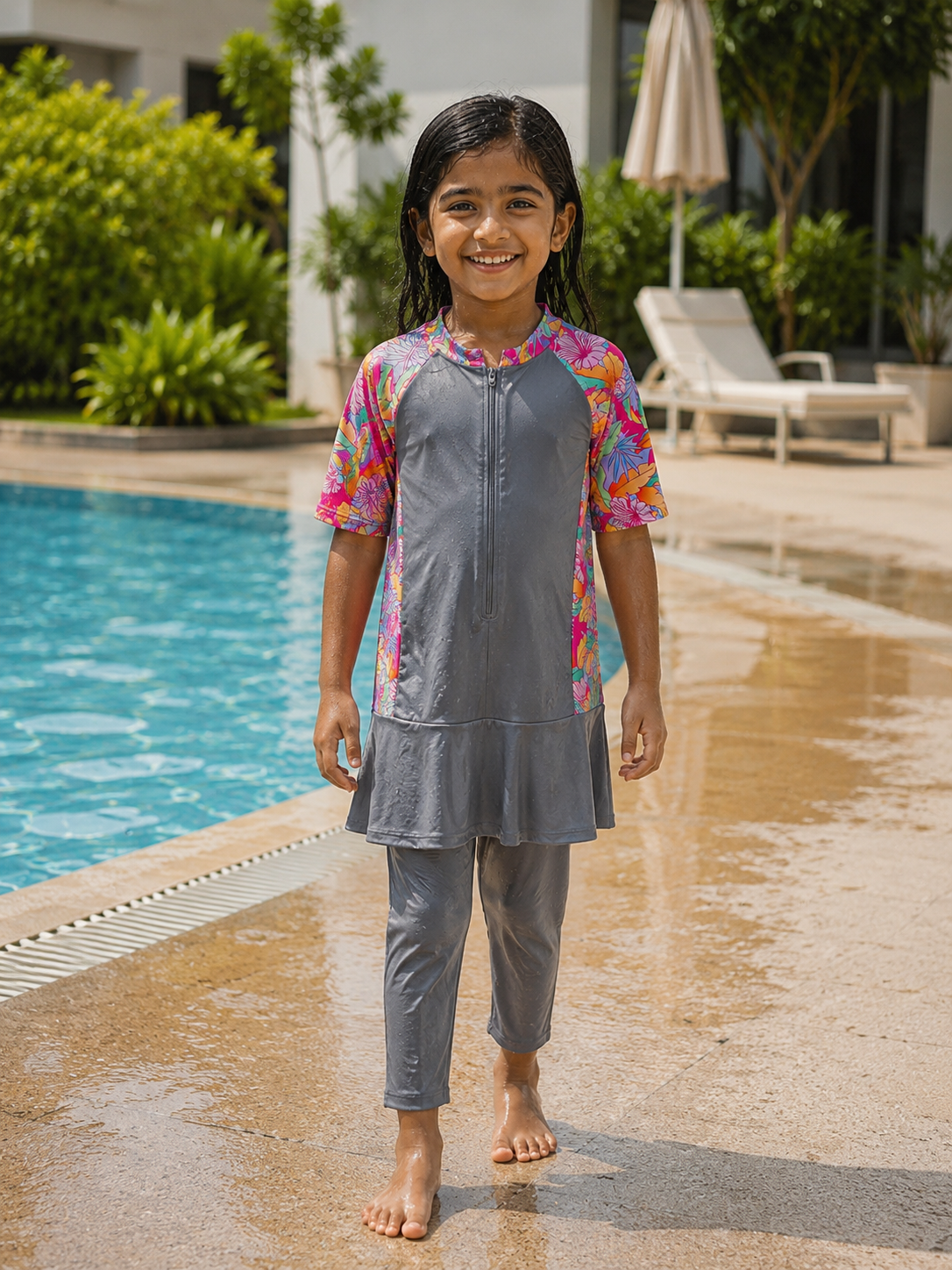 Junior Girl's Burkini Light Grey Modest Swimwear