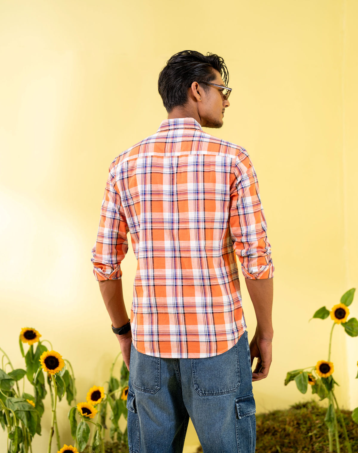 Men's Orange Check Casual Shirt