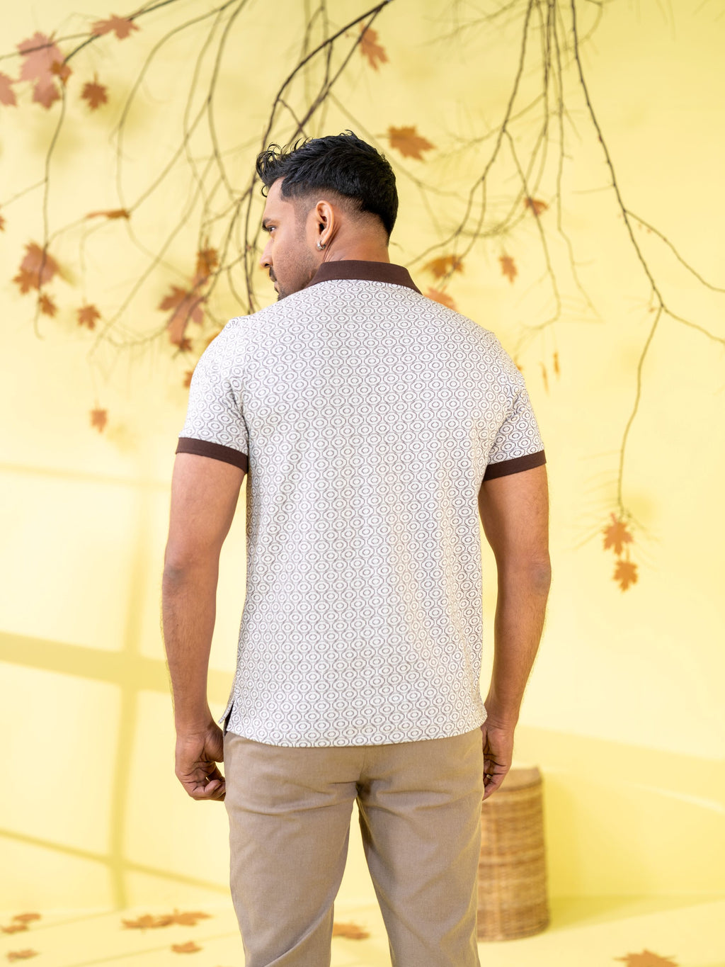 Men's Off-White & Brown Polo Shirt