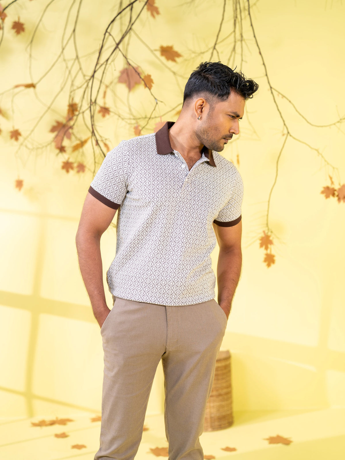 Men's Off-White & Brown Polo Shirt