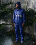 Men's Blue Raincoat with Reflective Stripe