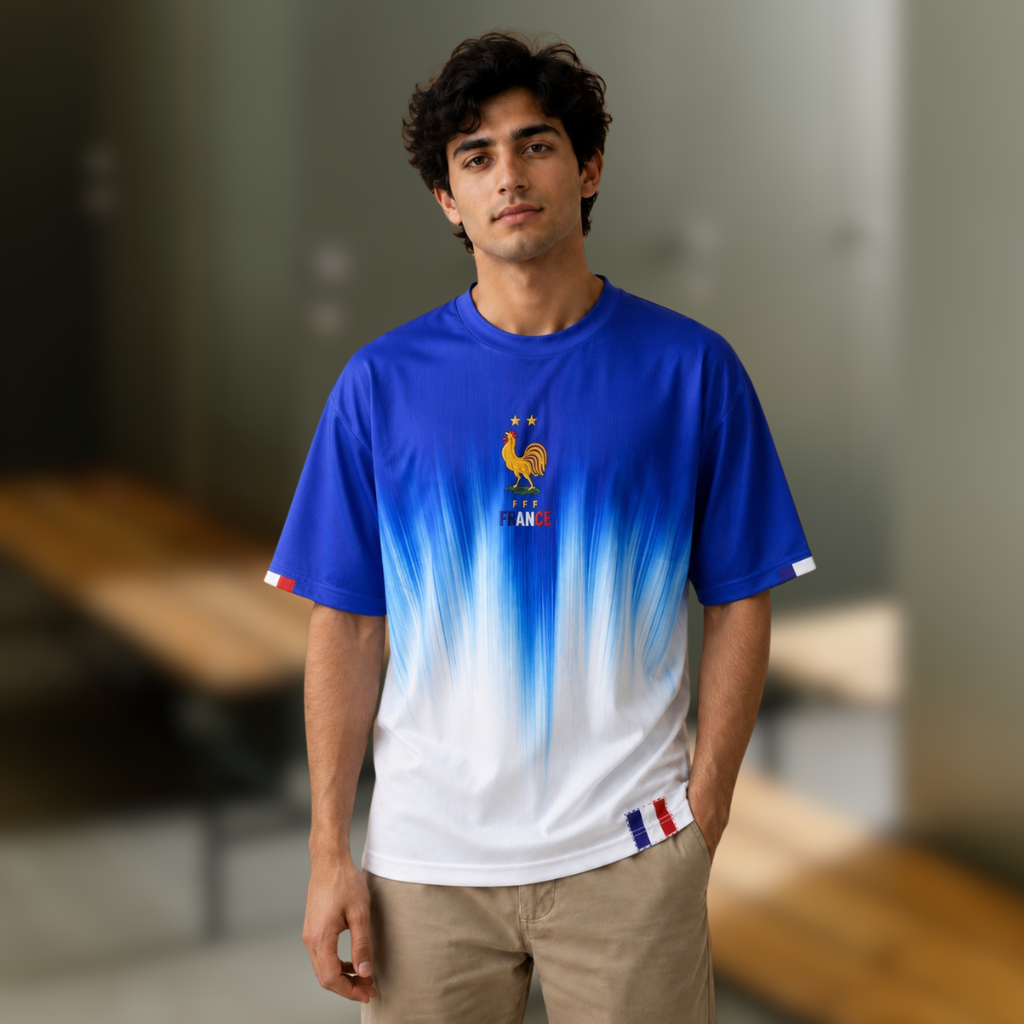 France Fan Edition Drop Shoulder Jersey Blue & White Gradient Football Kit