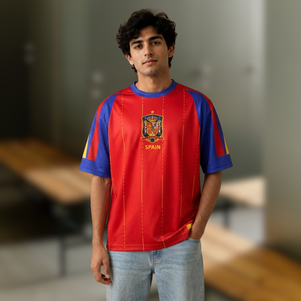 Spain Fan Edition Drop Shoulder Jersey Premium Retro Football Kit