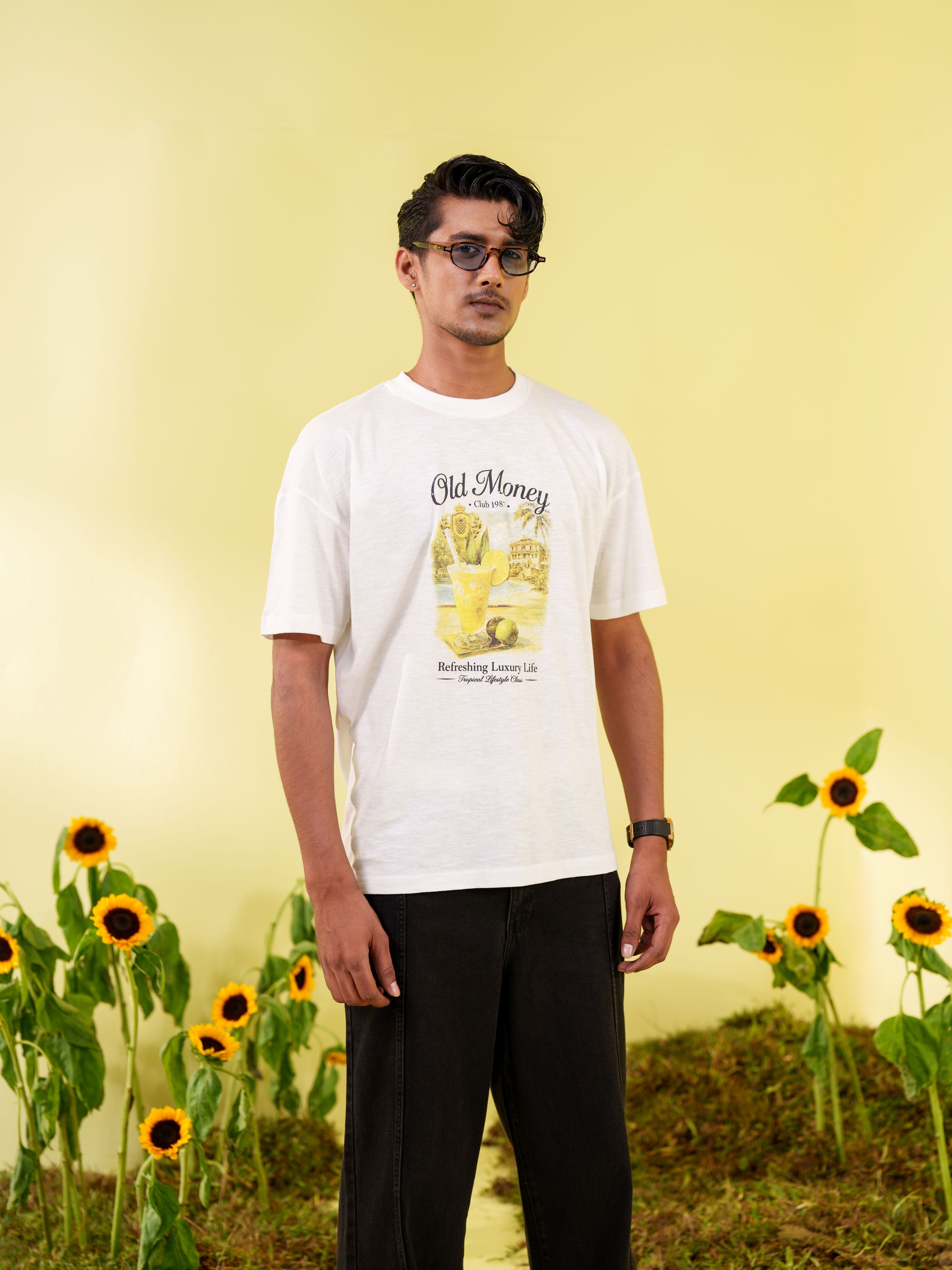 Men's White Old Money Graphic Printed T-Shirt