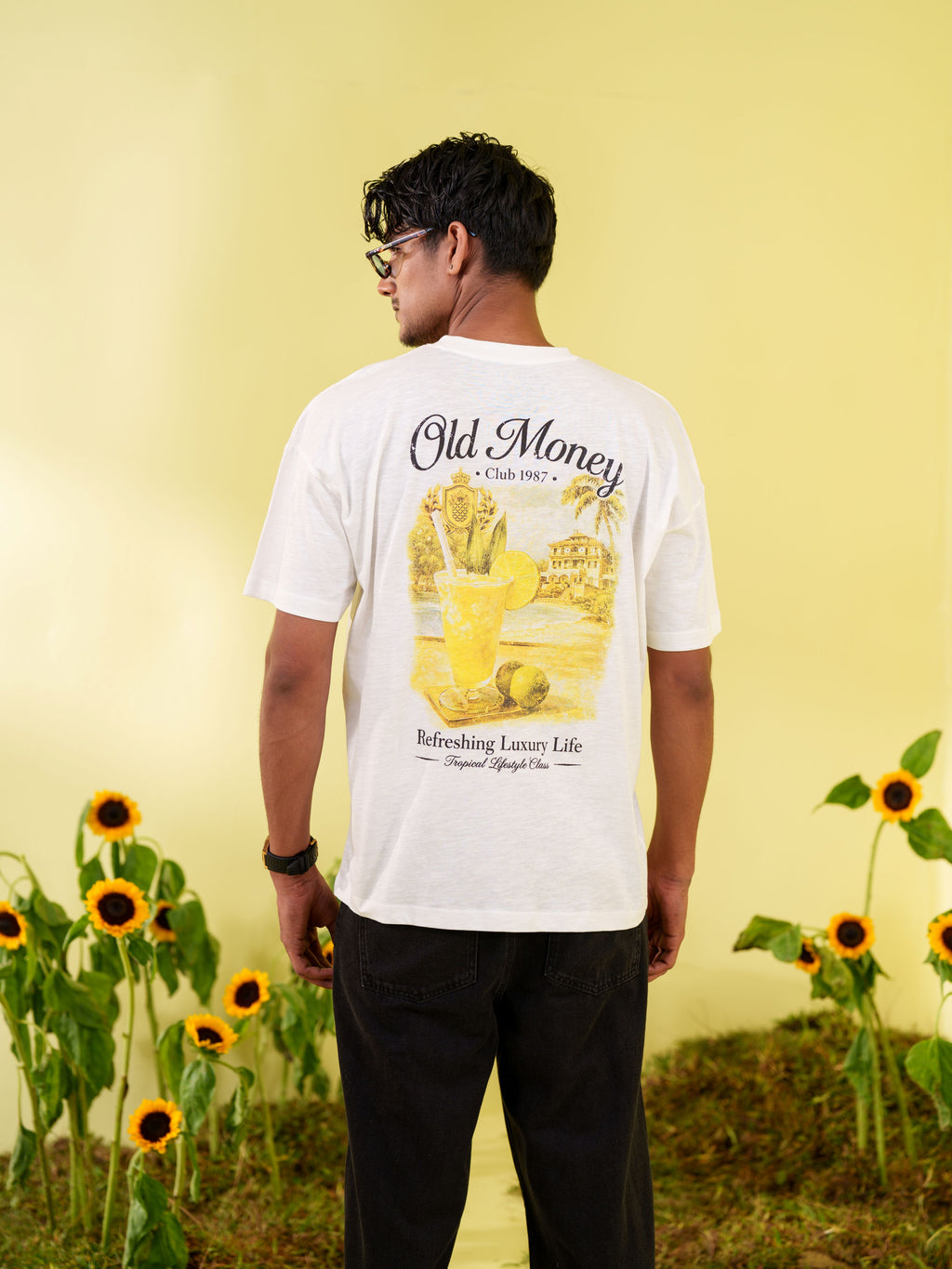 Men's White Old Money Graphic Printed T-Shirt