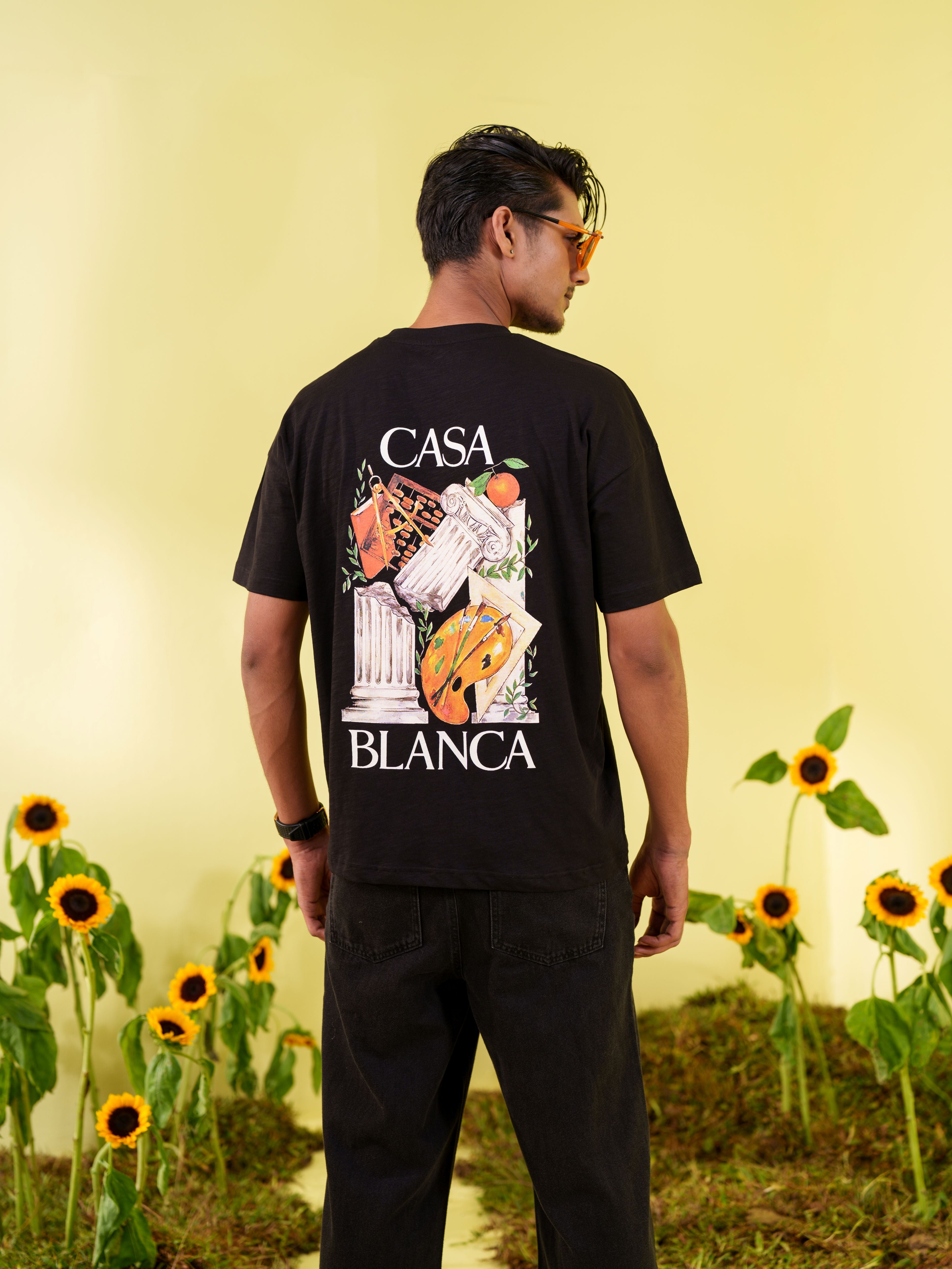 Men's Black Casa Blanca Art Graphic Printed T-Shirt