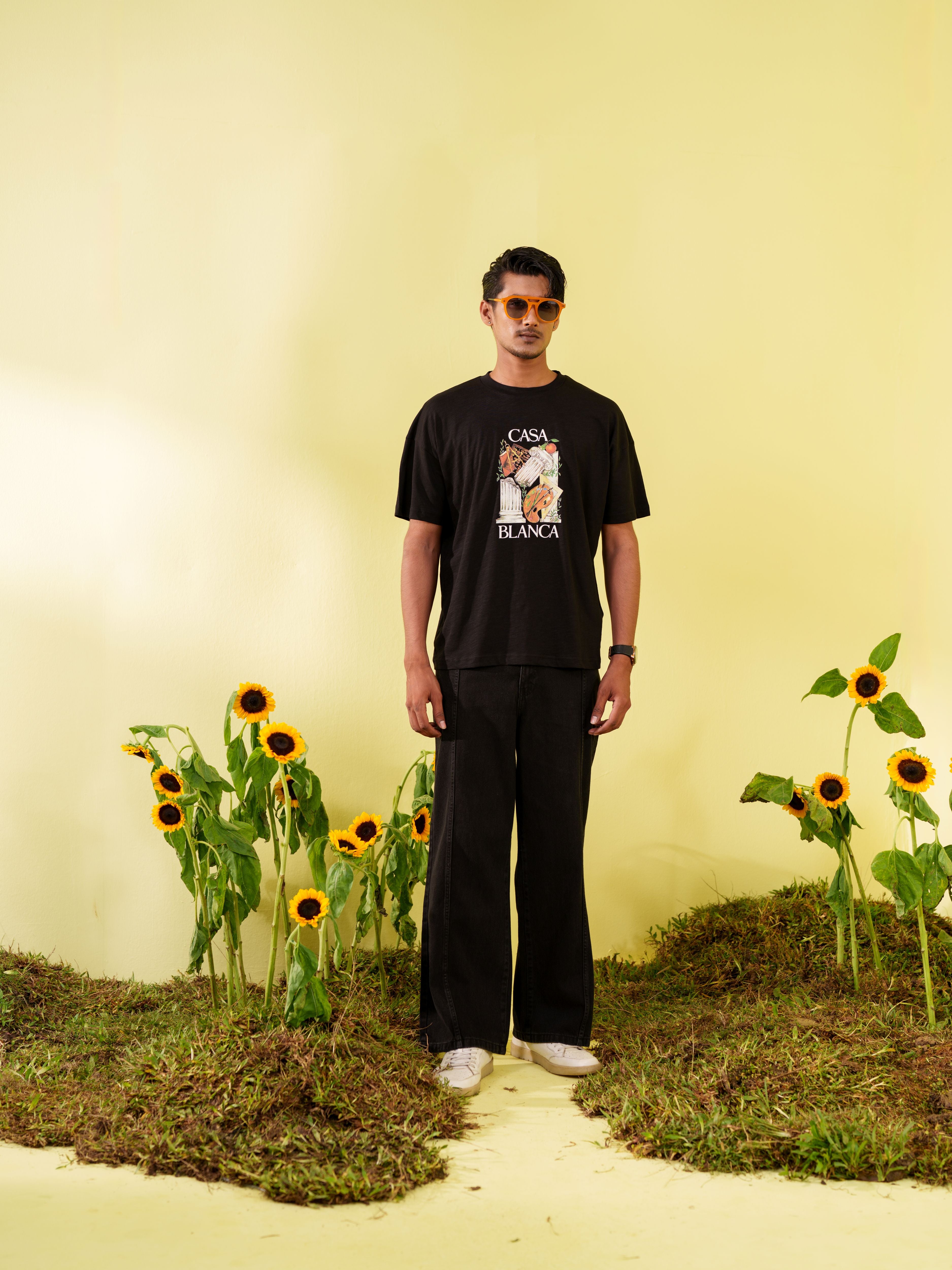 Men's Black Casa Blanca Art Graphic Printed T-Shirt