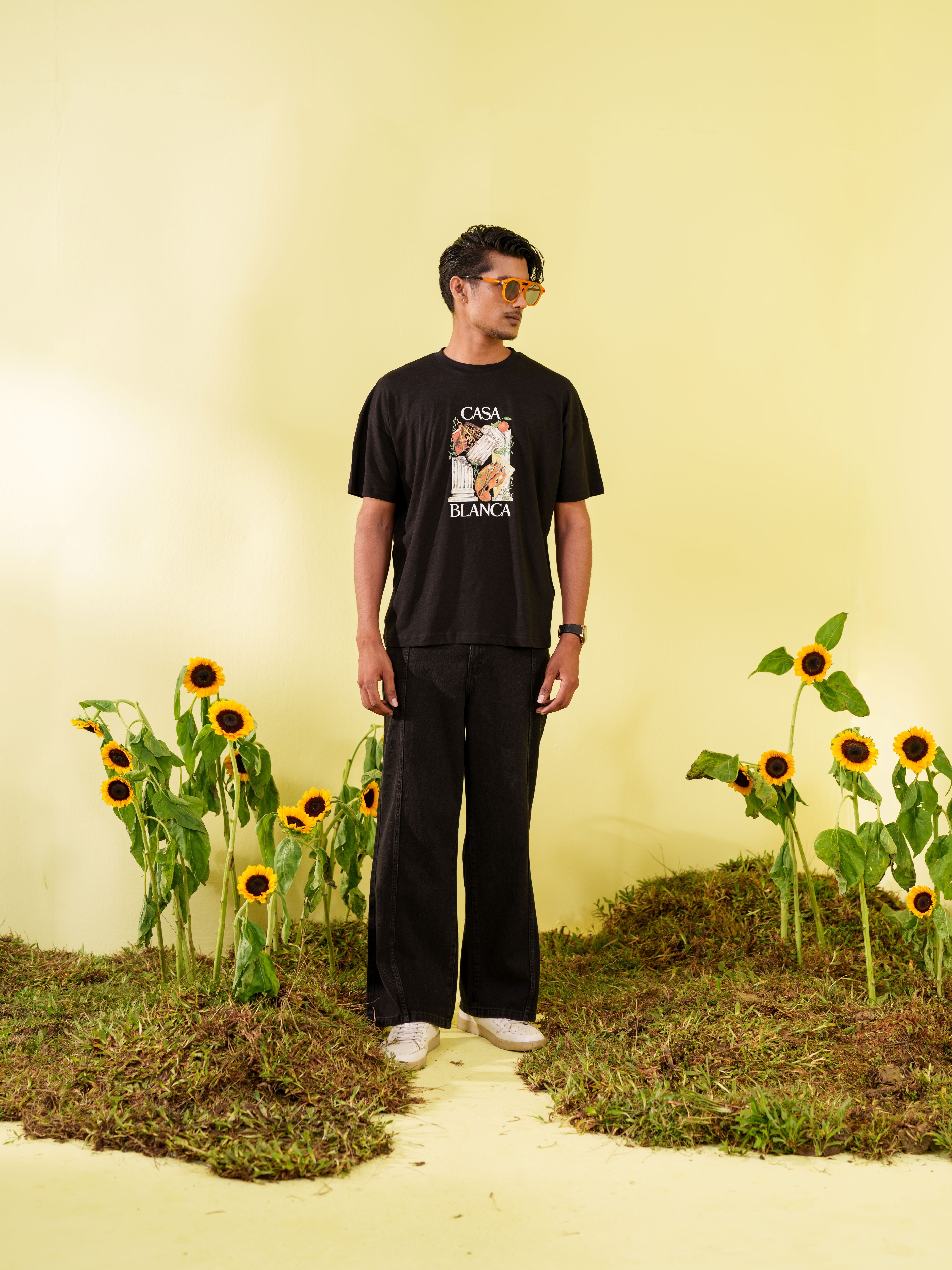 Men's Black Casa Blanca Art Graphic Printed T-Shirt