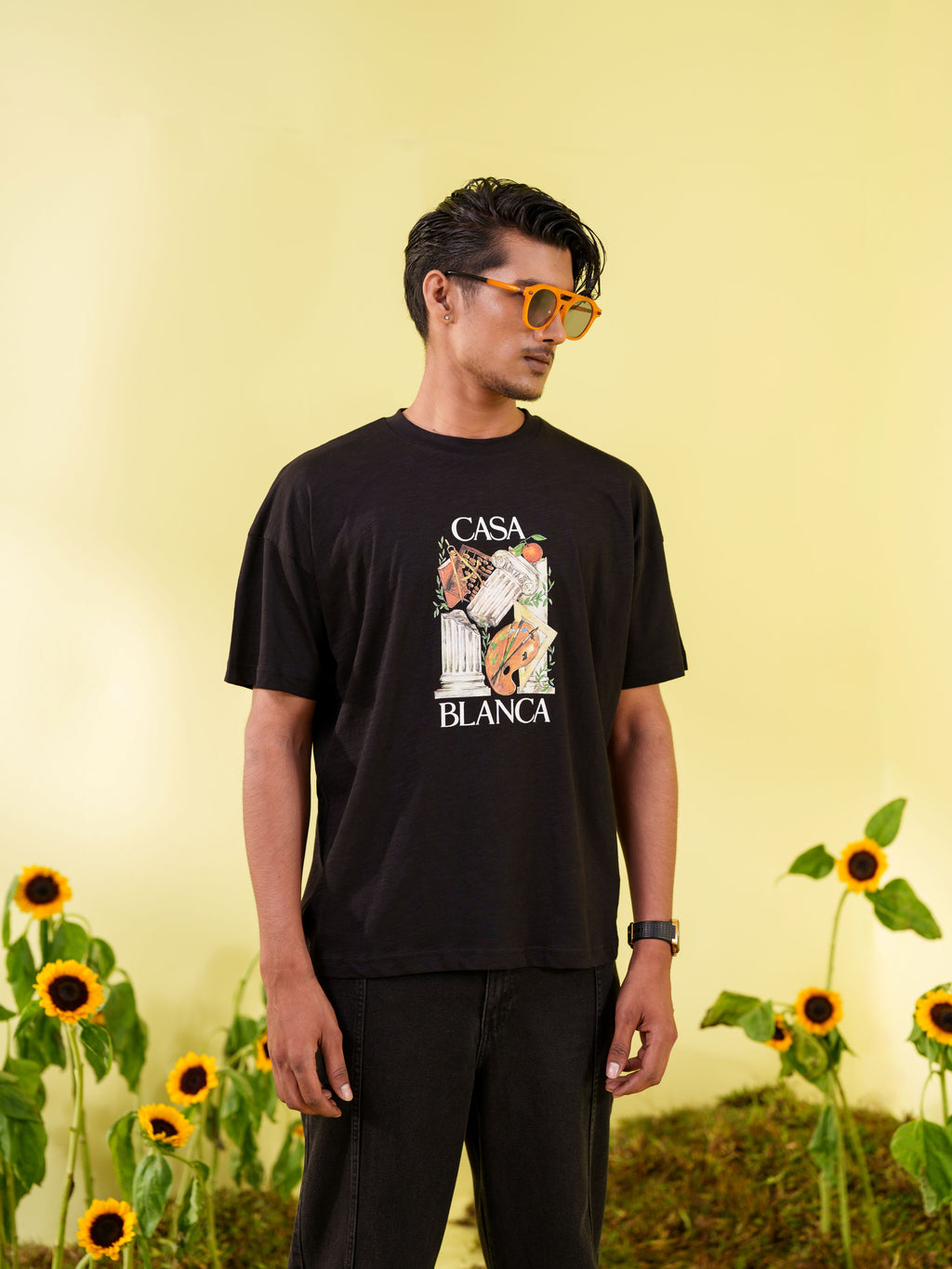 Men's Black Casa Blanca Art Graphic Printed T-Shirt