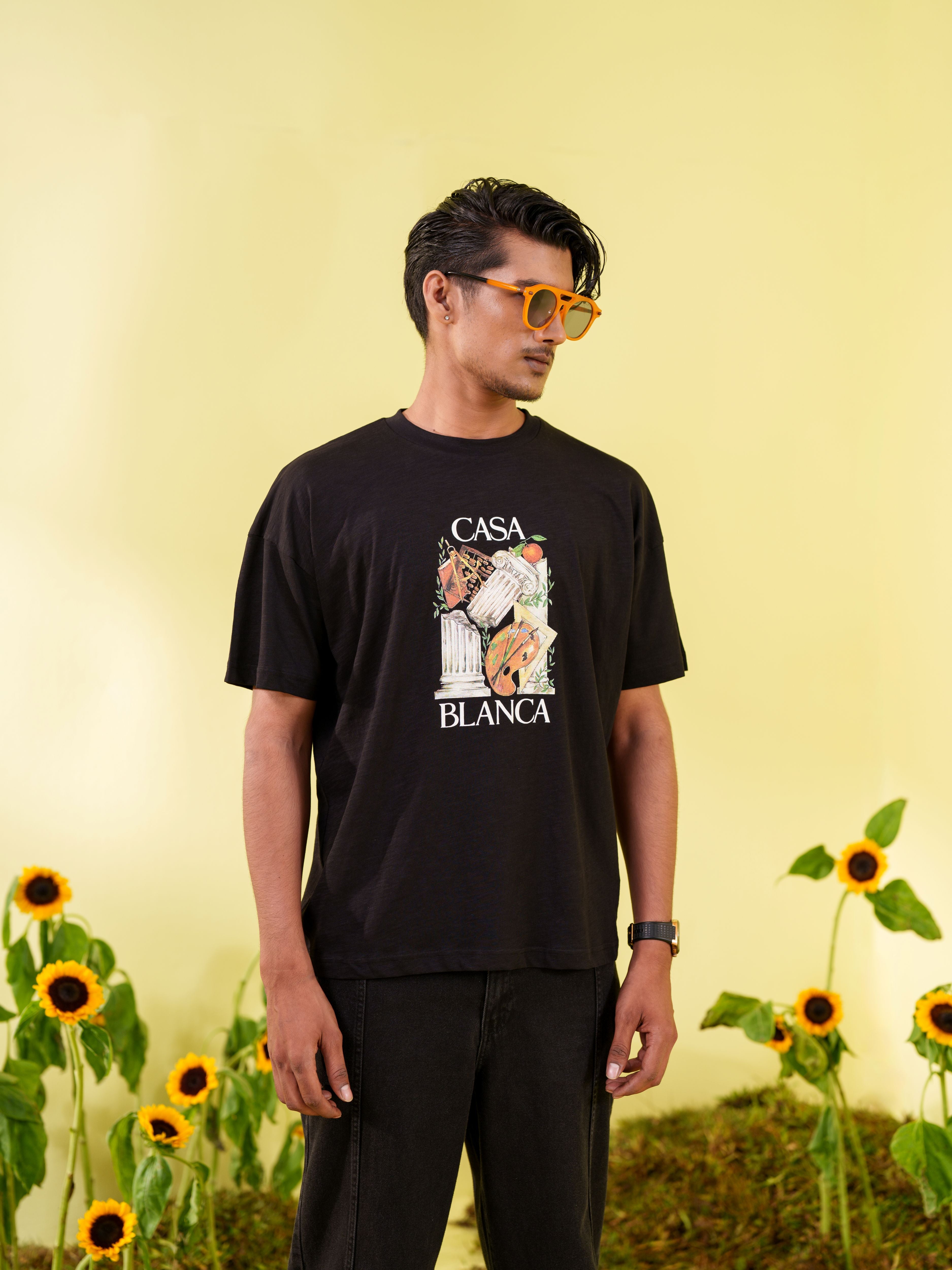 Men's Black Casa Blanca Art Graphic Printed T-Shirt