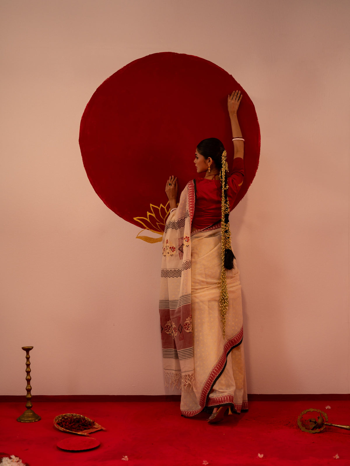 Women's Maroon & Cream Saree