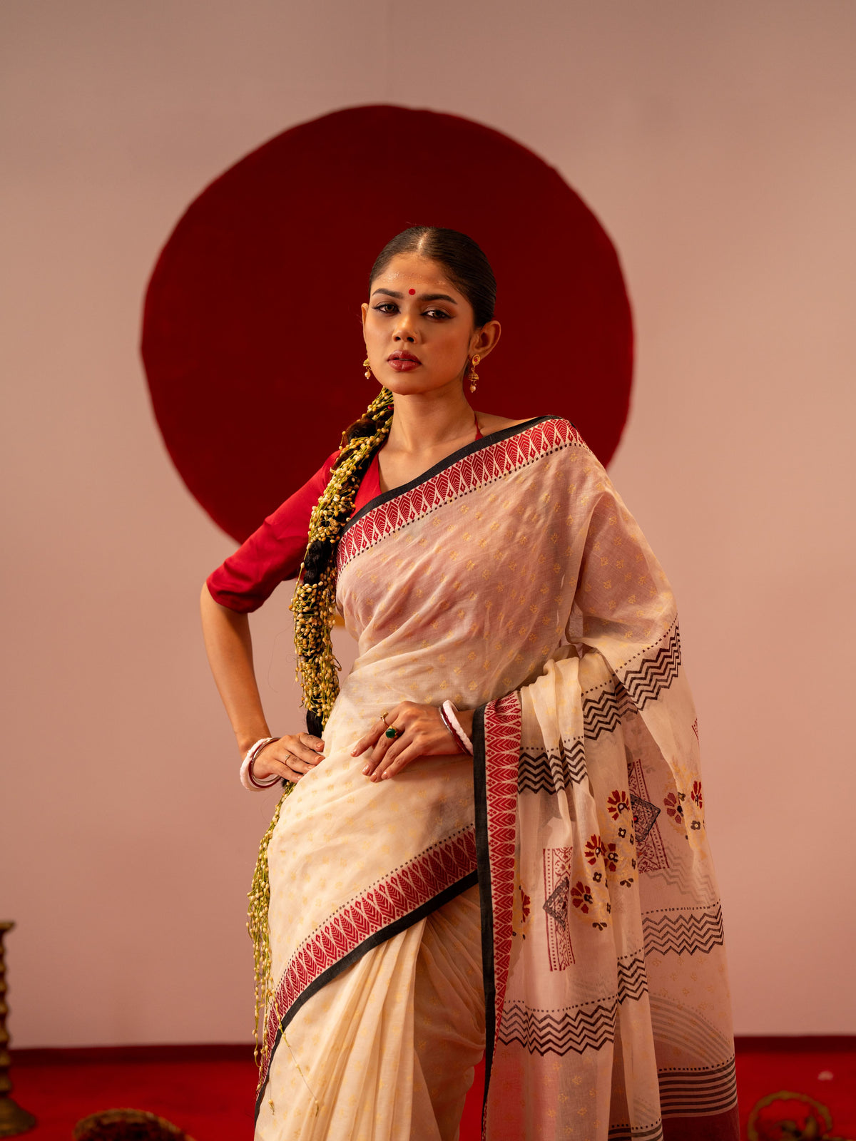 Women's Maroon & Cream Saree