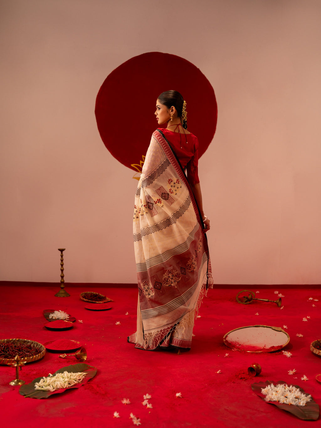 Women's Maroon & Cream Saree