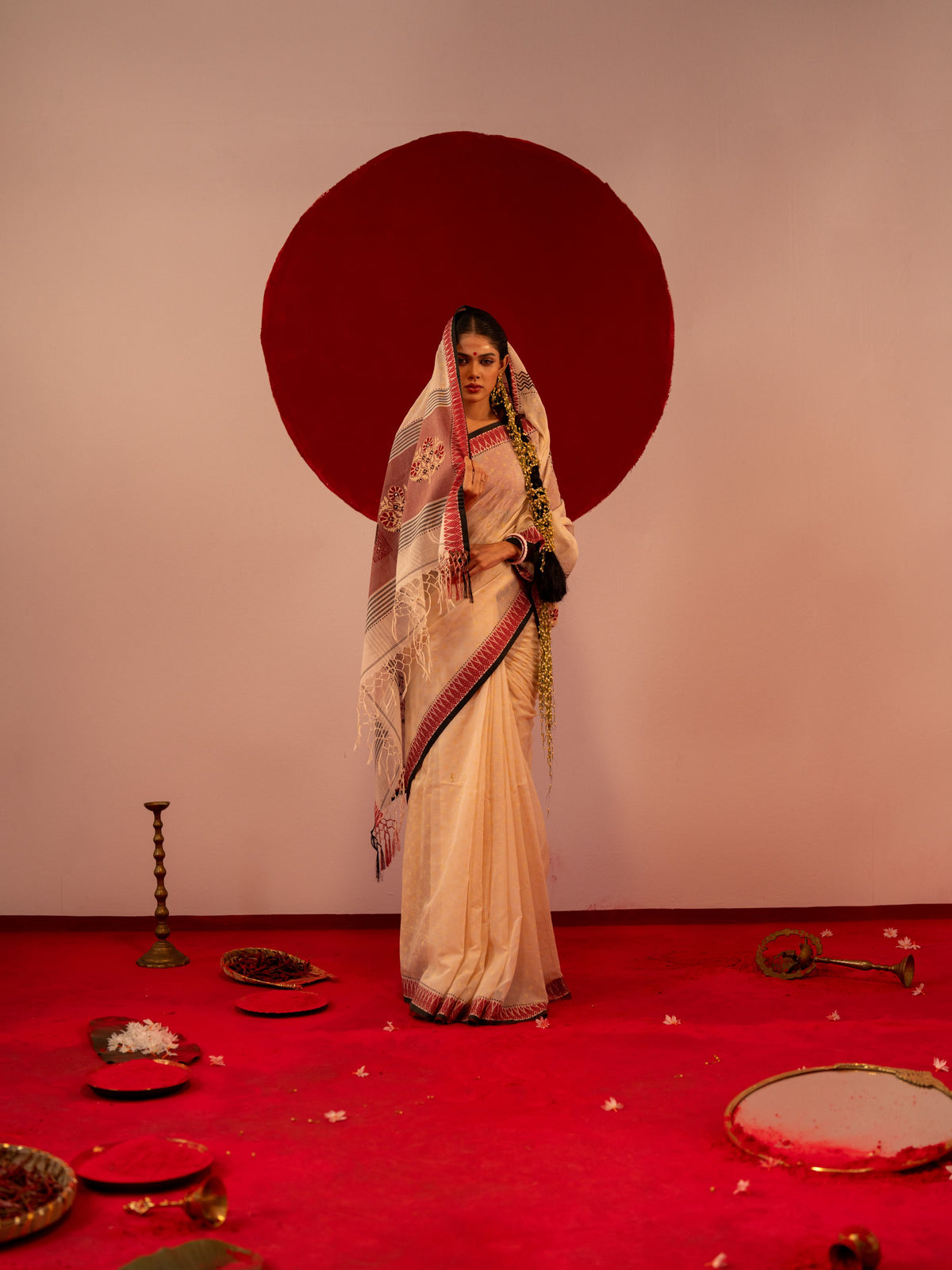 Women's Maroon & Cream Saree