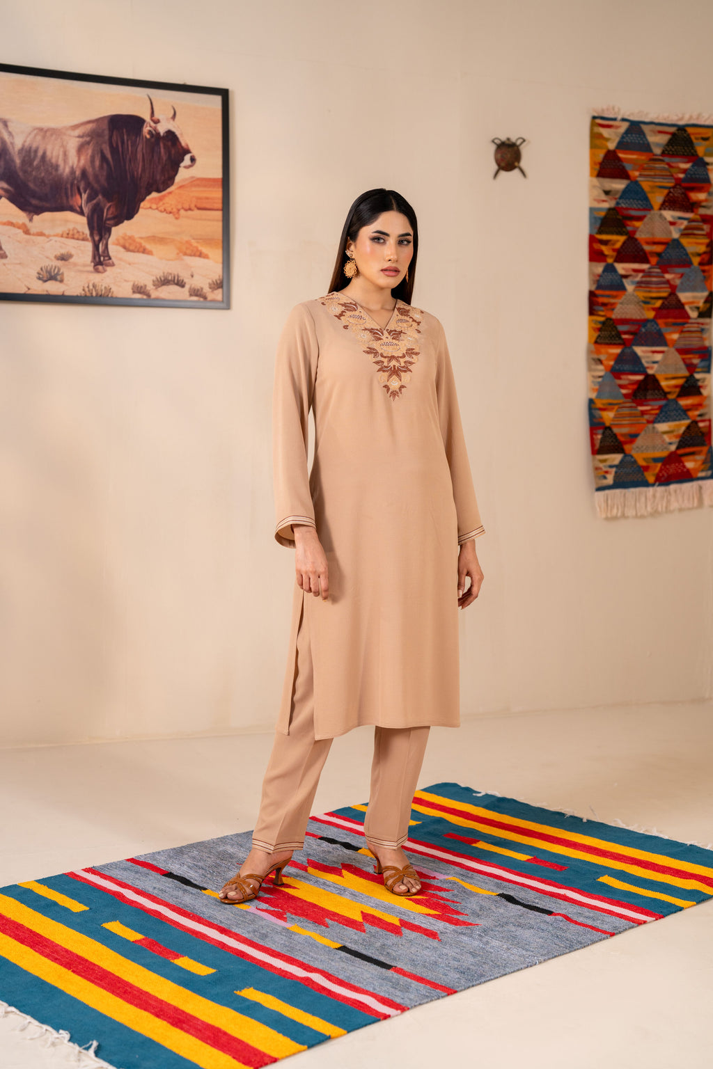 Women's Beige 2 Piece Suit