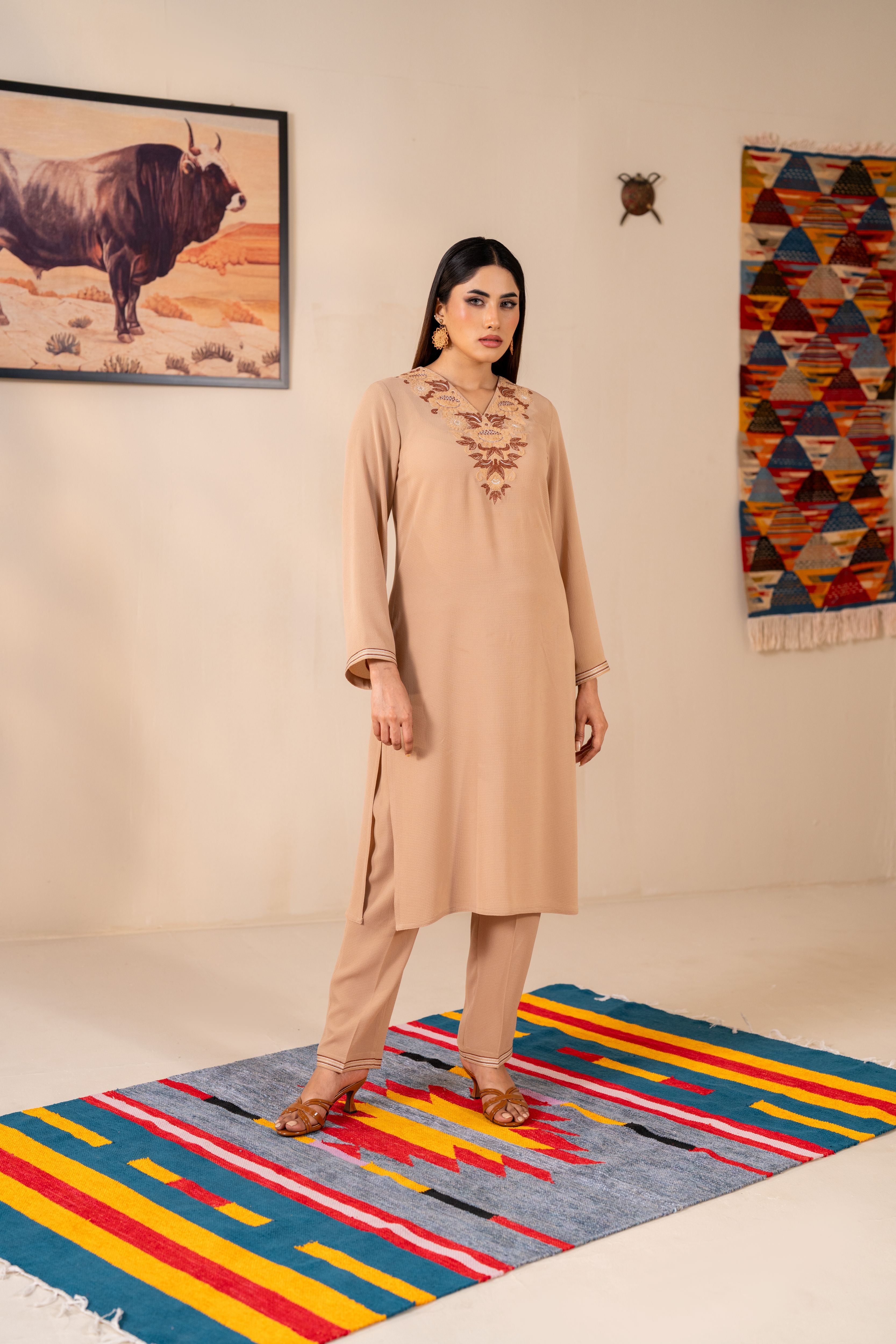 Women's Beige 2 Piece Suit