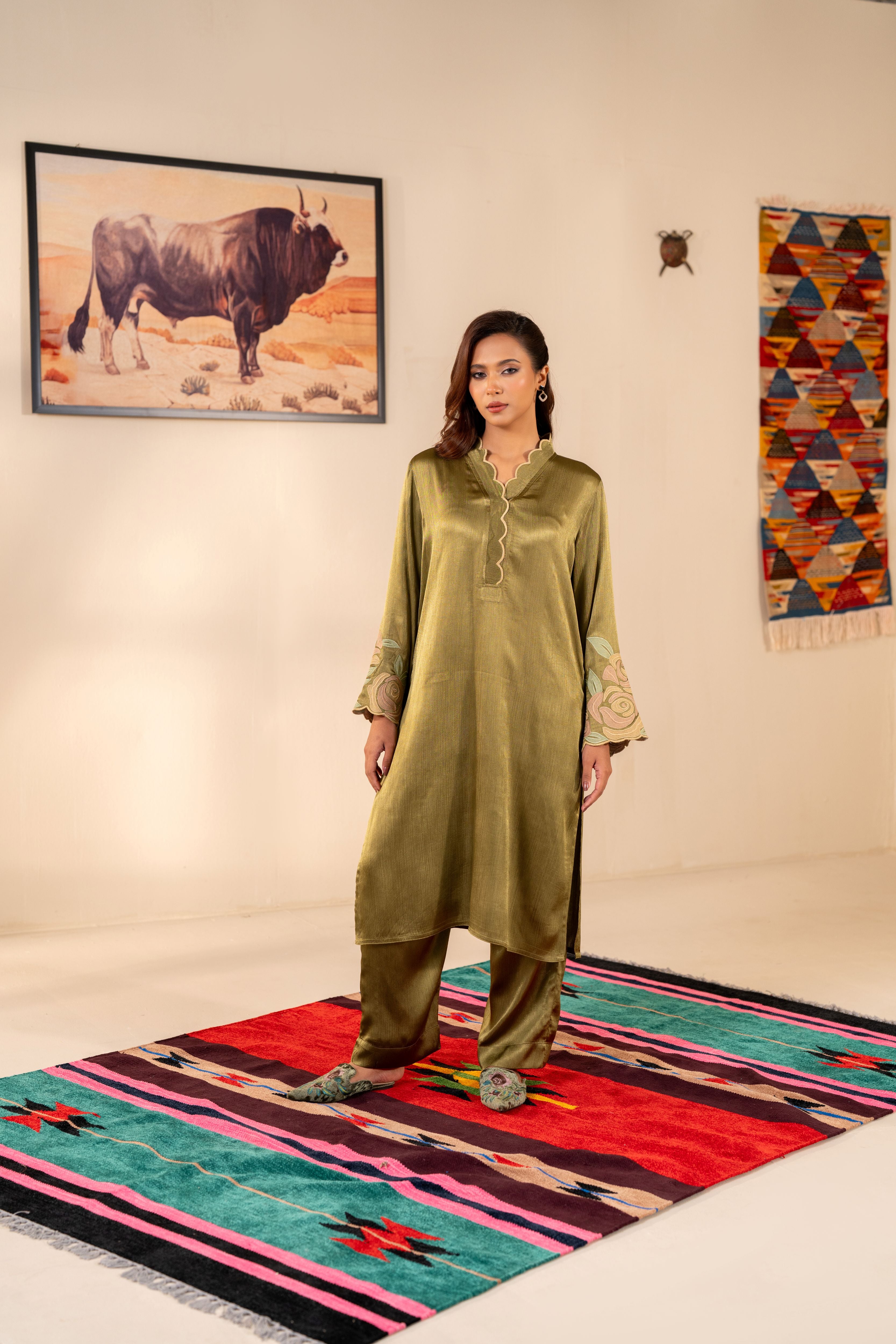 Women's Olive Green 2 Piece Suit