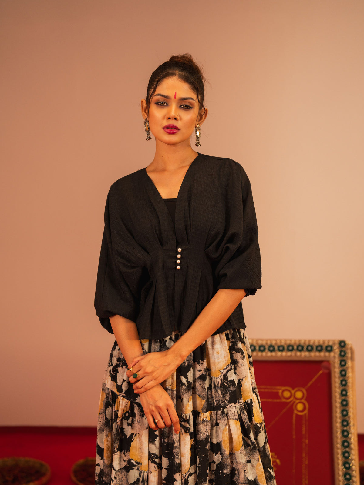Women's Black AOP Skirt Set