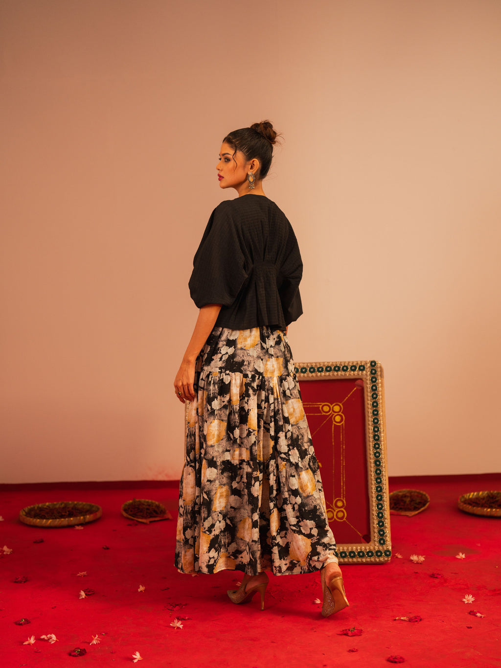 Women's Black AOP Skirt Set