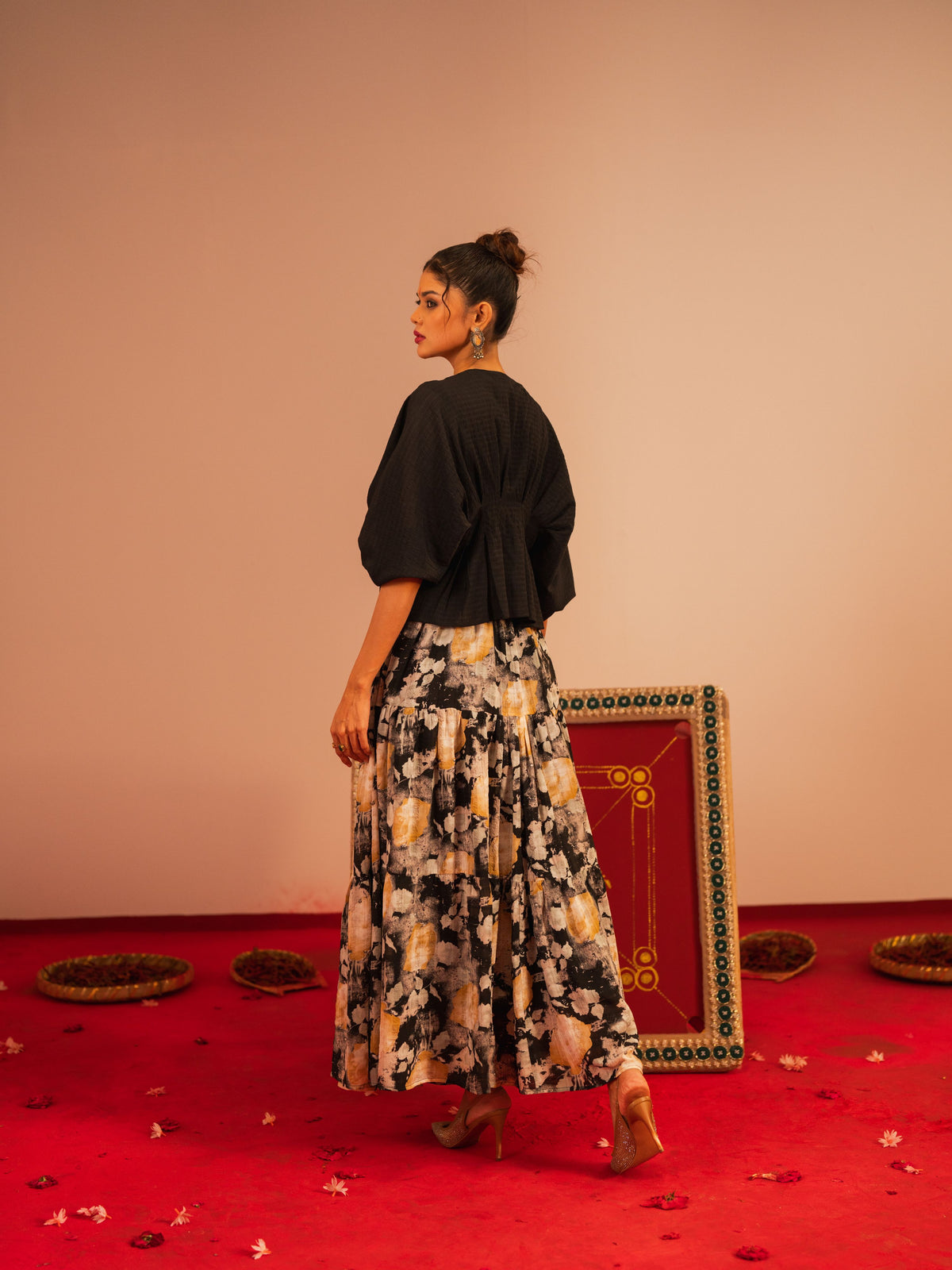 Women's Black AOP Skirt Set