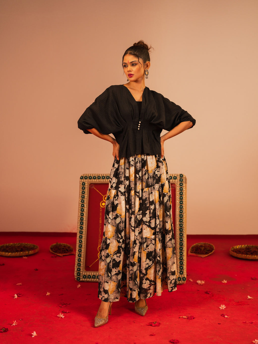 Women's Black AOP Skirt Set