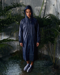 Women's Navy Long Raincoat with Hood
