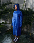 Women's Blue Long Raincoat with Hood