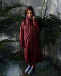 Women's Maroon Long Raincoat with Hood