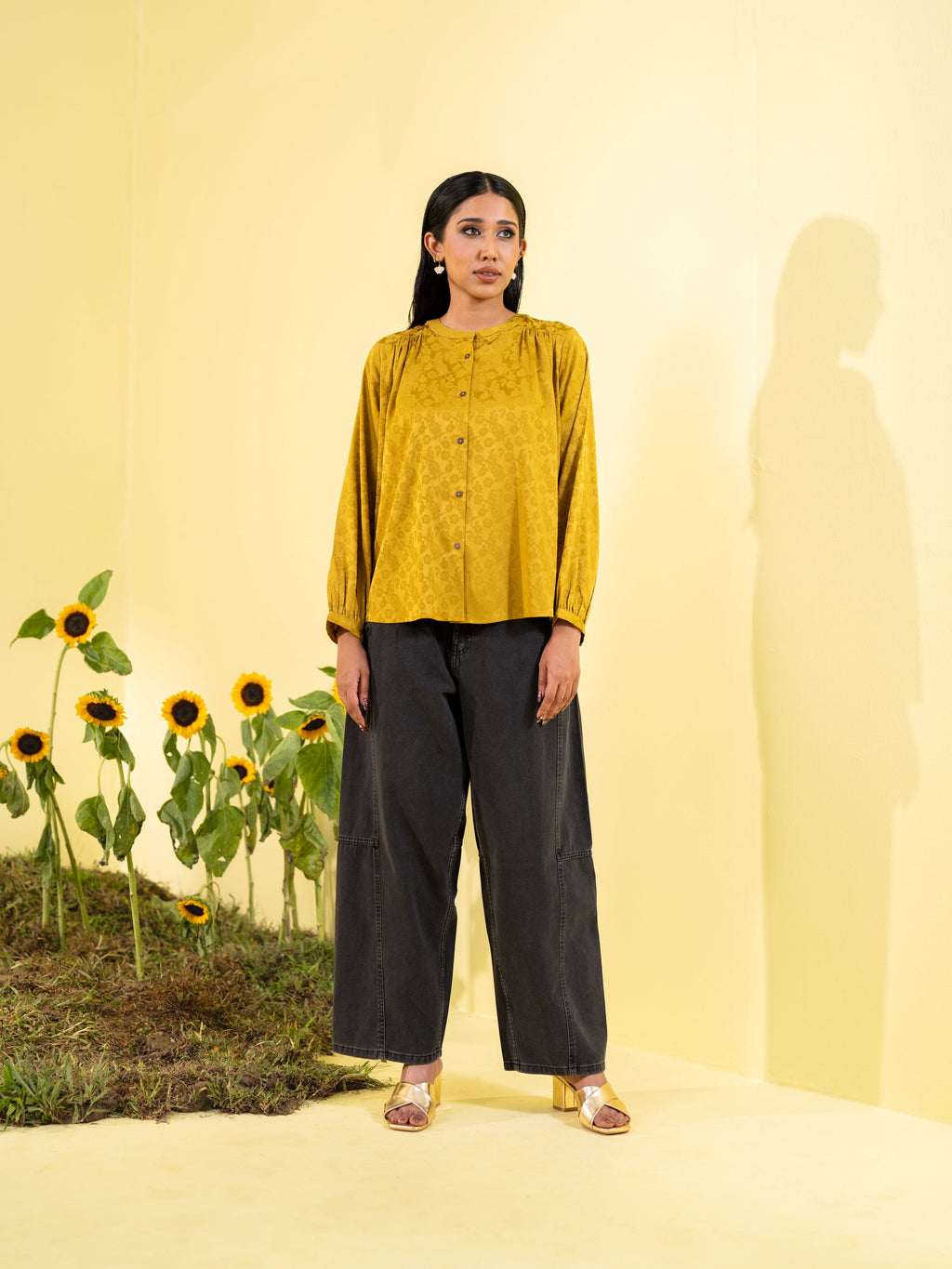 Mustard Yellow Women's Woven Fashion Top