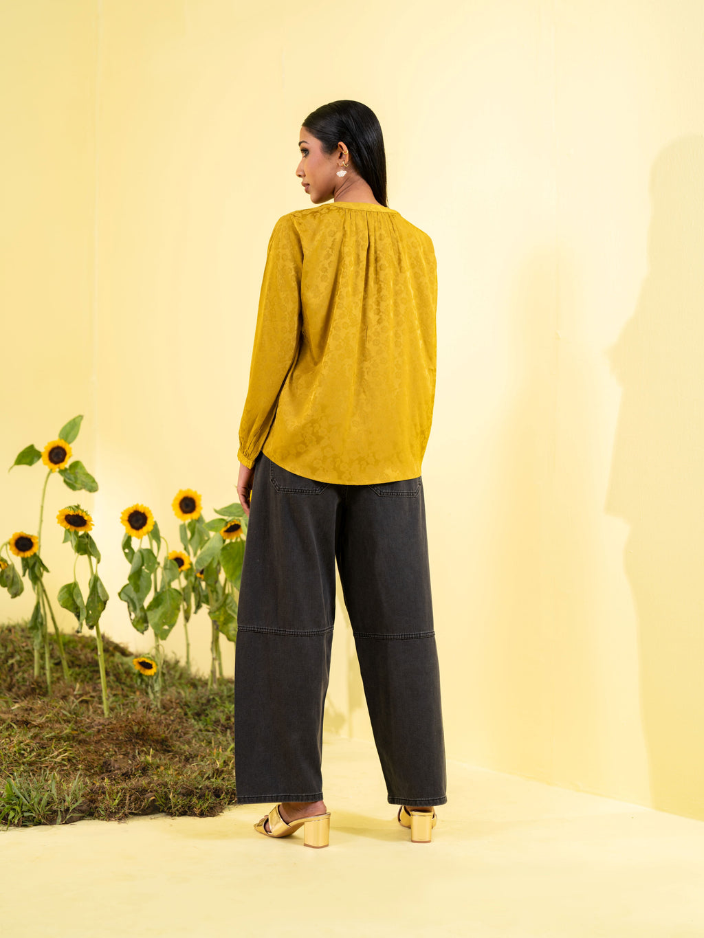 Mustard Yellow Women's Woven Fashion Top