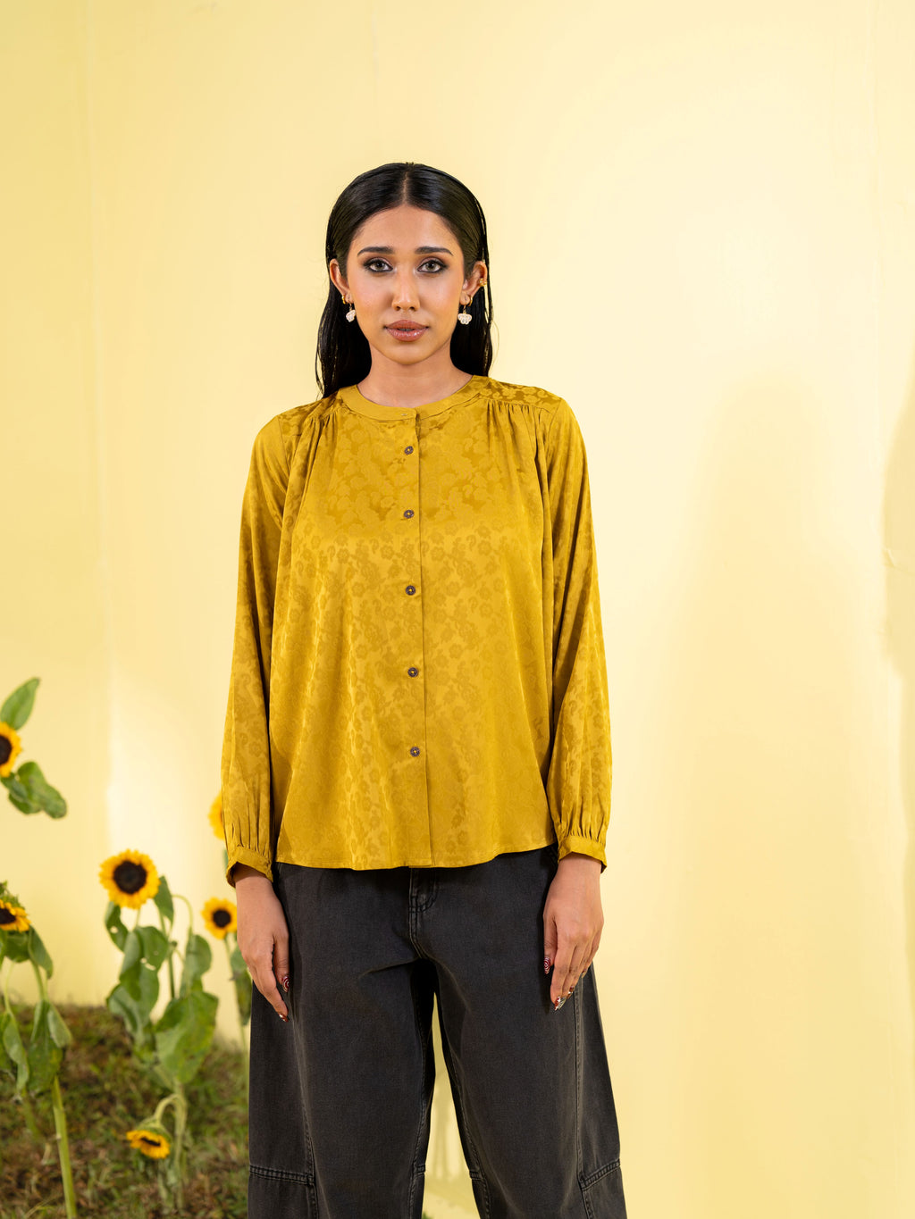 Mustard Yellow Women's Woven Fashion Top