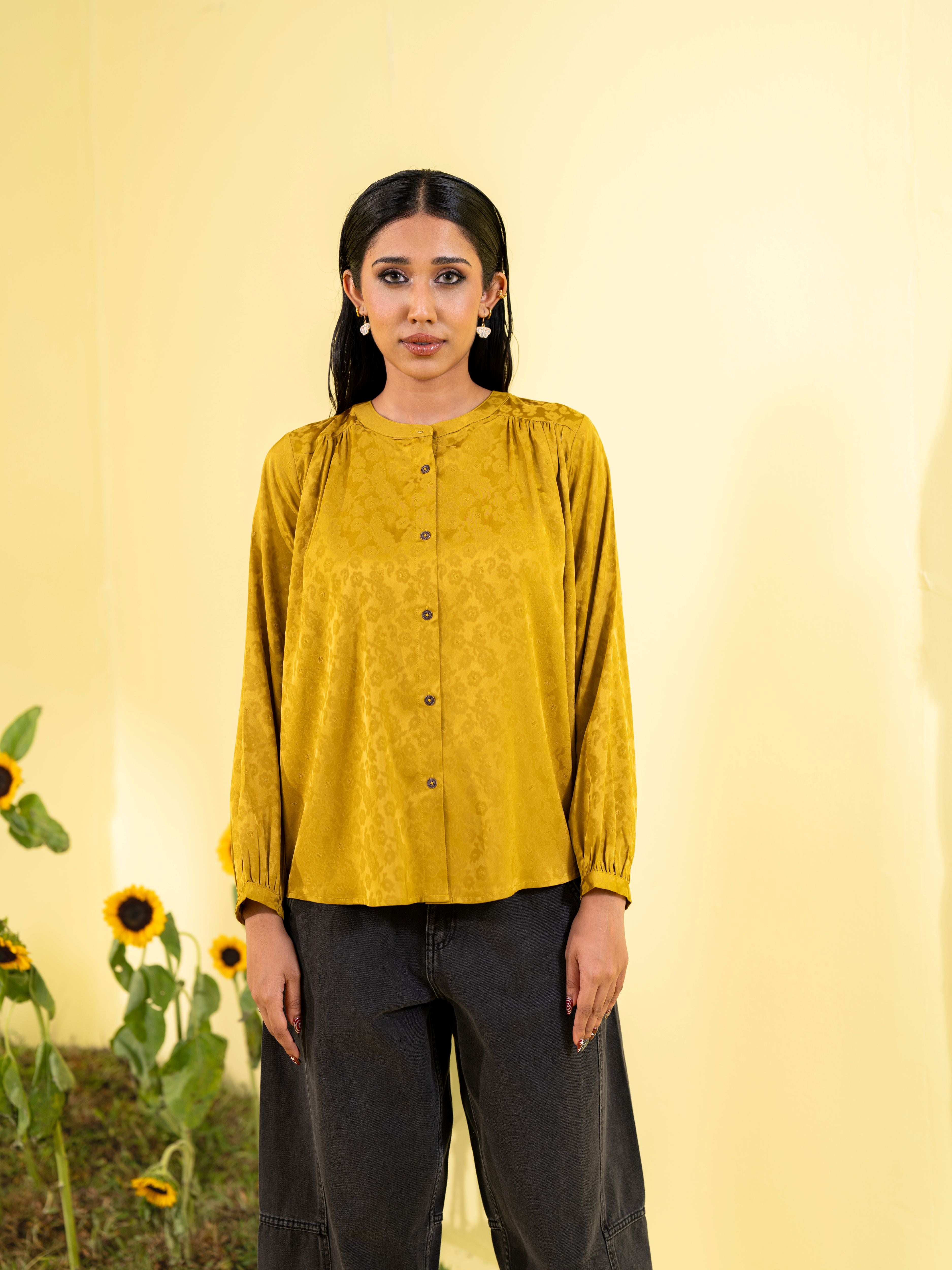 Mustard Yellow Women's Woven Fashion Top