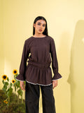 Brown Polka Women's Woven Fashion Top